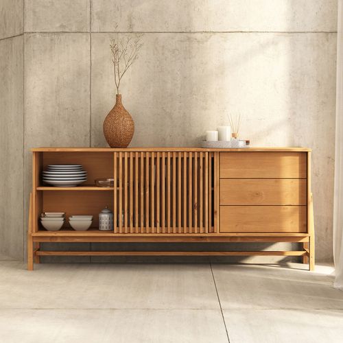 Buffet Adamo 2 Portes, 3 Tiroirs En Bois Massif - Coloris Chêne