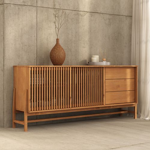 Buffet Adamo 2 Portes, 3 Tiroirs En Bois Massif - Coloris Chêne