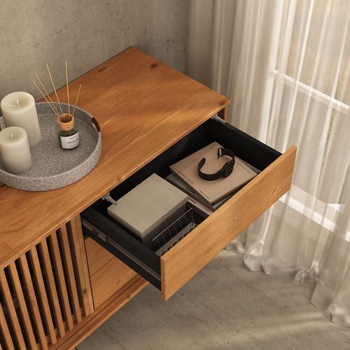 Buffet Adamo 2 Portes, 3 Tiroirs En Bois Massif - Coloris Chêne