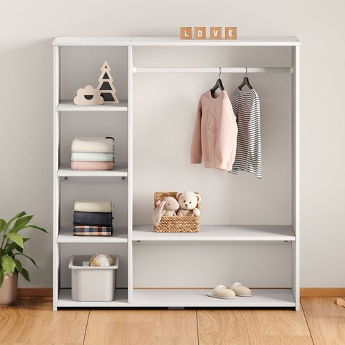 Penderie Enfant Rafael Avec Étagères En Pin Massif Lasuré Blanc