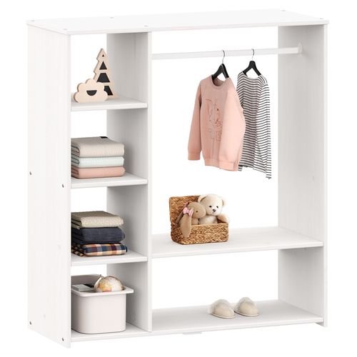 Penderie Enfant Rafael Avec Étagères En Pin Massif Lasuré Blanc