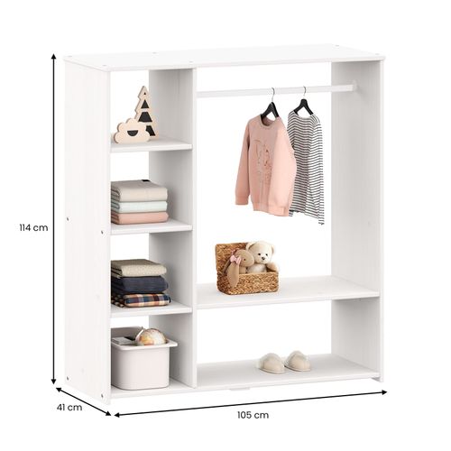 Penderie Enfant Rafael Avec Étagères En Pin Massif Lasuré Blanc