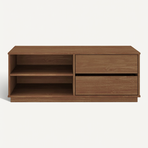 Meuble TV Maite L 110 Cm 2 Tiroirs En Bois Massif - Coloris Châtaignier
