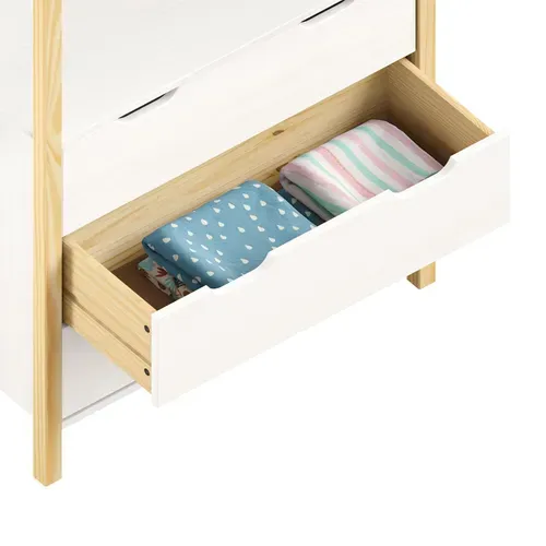 Commode Enfant Amira H 152 Cm En Bois - Coloris Naturel Et Blanc