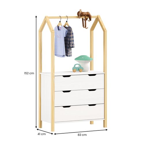 Commode Enfant Amira H 152 Cm En Bois - Coloris Naturel Et Blanc