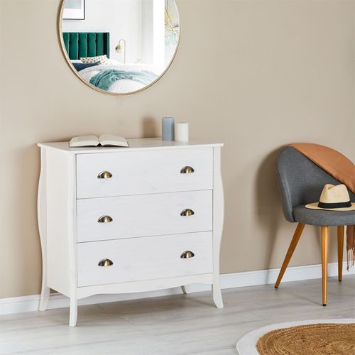 Commode Antoinette Au Style Baroque, En Pin Massif, Lasuré Blanc