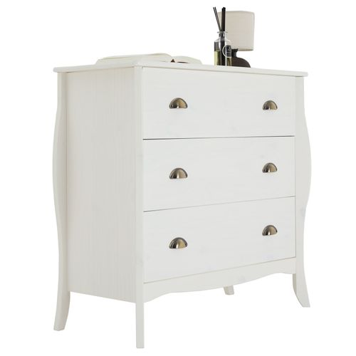 Commode Antoinette Au Style Baroque, En Pin Massif, Lasuré Blanc