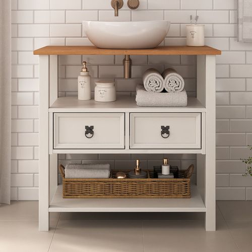 Meuble Sous Lavabo Tequila Style Mexicain Avec 2 Tiroirs En Bois Massif