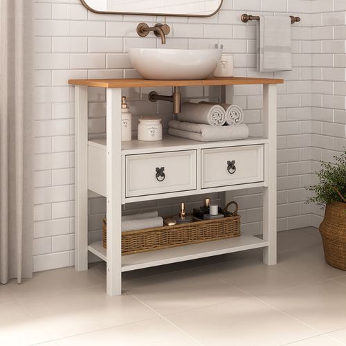 Meuble Sous Lavabo Tequila Style Mexicain Avec 2 Tiroirs En Bois Massif