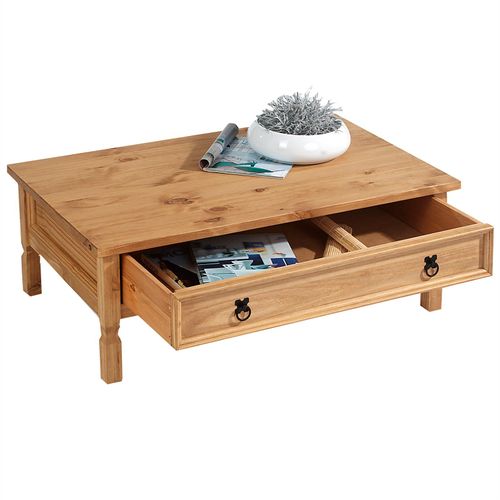 Table Basse En Pin Tequila Style Mexicain, Avec 1 Tiroir, Finition Teintée/cirée