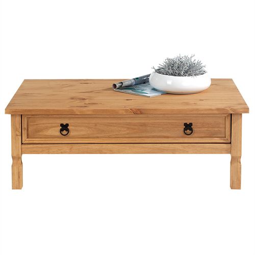 Table Basse En Pin Tequila Style Mexicain, Avec 1 Tiroir, Finition Teintée/cirée