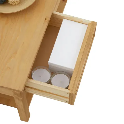 Table Basse Tequila Style Mexicain Avec 2 Tiroirs, En Pin Massif Finition Teintée/cirée