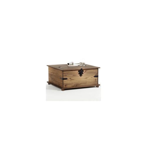 Table Basse Coffre En Pin Tequila Style Mexicain, Avec 5 Tiroirs, Lasuré Brun