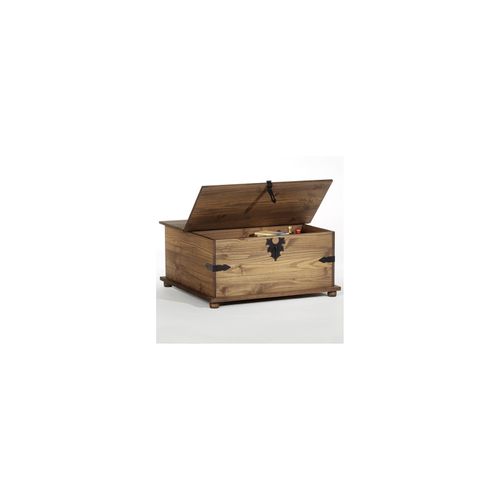 Table Basse Coffre En Pin Tequila Style Mexicain, Avec 5 Tiroirs, Lasuré Brun