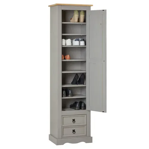 Armoire Tequila Avec 1 Porte Et 2 Tiroirs, En Pin Massif Lasuré Gris Et Brun