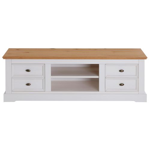 Meuble TV Kent En Pin Massif, Lasuré Blanc Et Brun