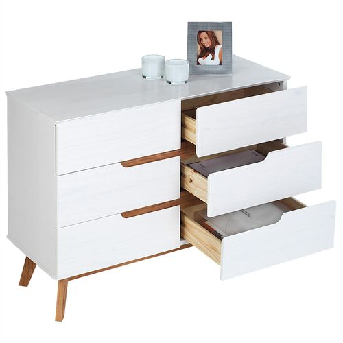 Commode Tibor, 6 Tiroirs, Lasuré Blanc