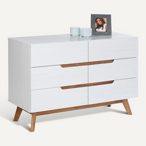 Commode Tibor, 6 Tiroirs, Lasuré Blanc