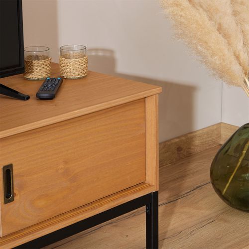 Meuble TV Selma, 2 Portes Coulissantes, Teinté Brun Clair