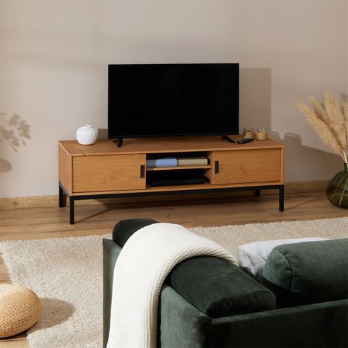 Meuble TV Selma, 2 Portes Coulissantes, Teinté Brun Clair