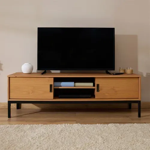 Meuble TV Selma, 2 Portes Coulissantes, Teinté Brun Clair