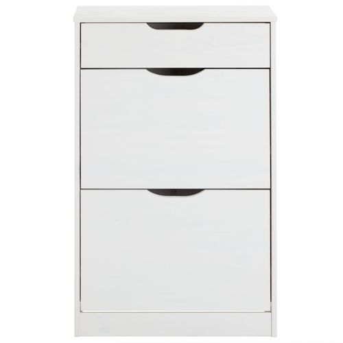 Meuble à Chaussures Basil, Avec 2 Abattants Et 1 Tiroir, En Pin Massif Lasuré Blanc