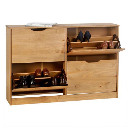 Meuble à Chaussures En Pin Basil, 2x2 Abattants, Lasuré Couleur Miel