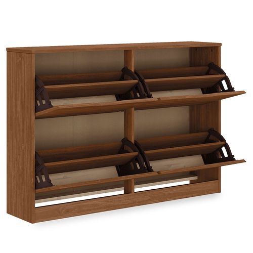 Meuble À Chaussures Basil Avec 4 Abattants, En Pin Massif - Coloris Châtaignier