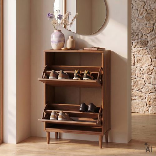 Meuble À Chaussures Entrée Mikka En Bois Massif - Coloris Châtaignier
