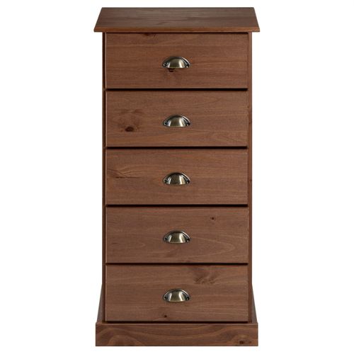 Chiffonnier Paris En Pin Massif, 5 Tiroirs, Lasuré Brun Foncé