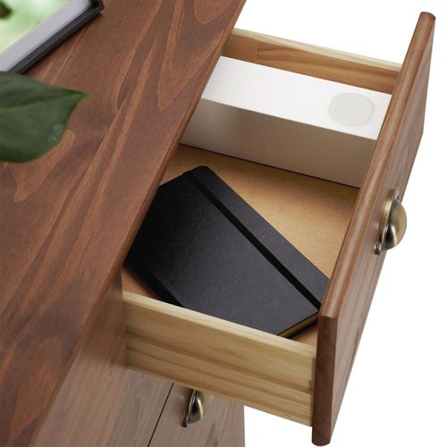 Commode Paris En Pin Massif, 6 Tiroirs, Lasuré Brun Foncé