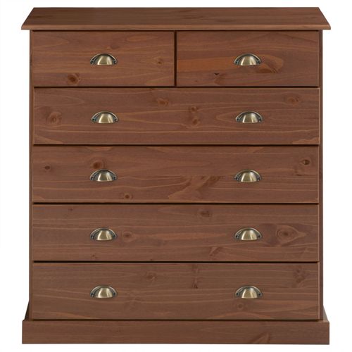 Commode Paris En Pin Massif, 6 Tiroirs, Lasuré Brun Foncé