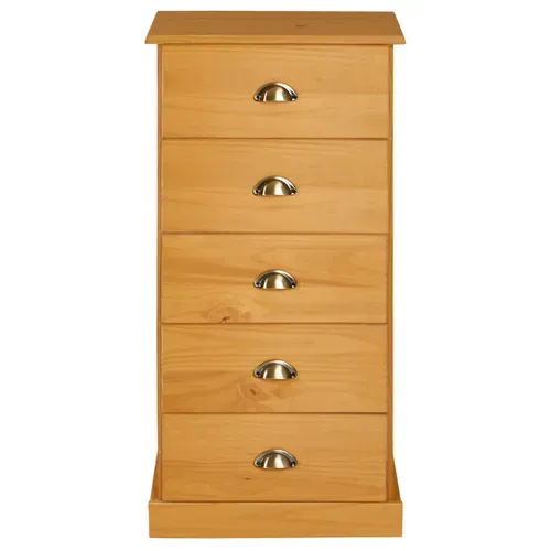 Chiffonnier Paris Avec 5 Tiroirs, En Pin Massif Lasuré Brun