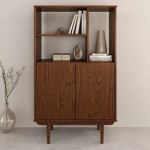 Buffet Haut Simona H 133 Cm En Bois Massif - Coloris Châtaignier