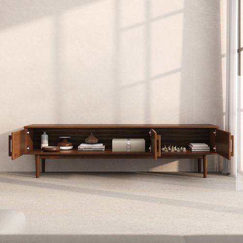 Meuble TV Tecca L 180 Cm 3 Portes En Bois Massif - Coloris Châtaignier