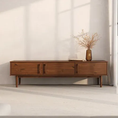Meuble TV Tecca L 180 Cm 3 Portes En Bois Massif - Coloris Châtaignier