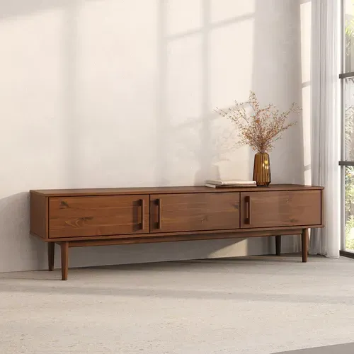 Meuble TV Tecca L 180 Cm 3 Portes En Bois Massif - Coloris Châtaignier