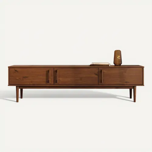 Meuble TV Tecca L 180 Cm 3 Portes En Bois Massif - Coloris Châtaignier