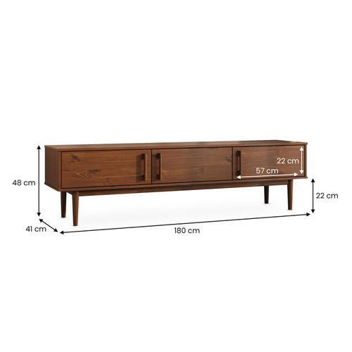 Meuble TV Tecca L 180 Cm 3 Portes En Bois Massif - Coloris Châtaignier