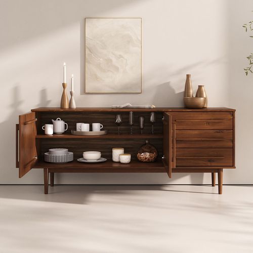 Buffet Tecca L 170 Cm 2 Portes 3 Tiroirs En Bois Massif - Coloris Châtaignier