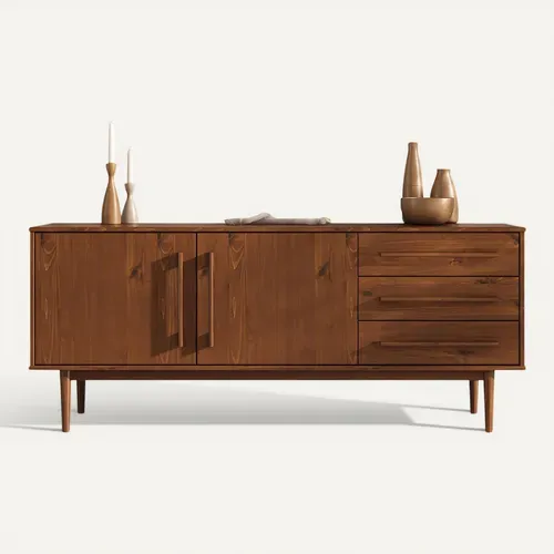 Buffet Tecca L 170 Cm 2 Portes 3 Tiroirs En Bois Massif - Coloris Châtaignier