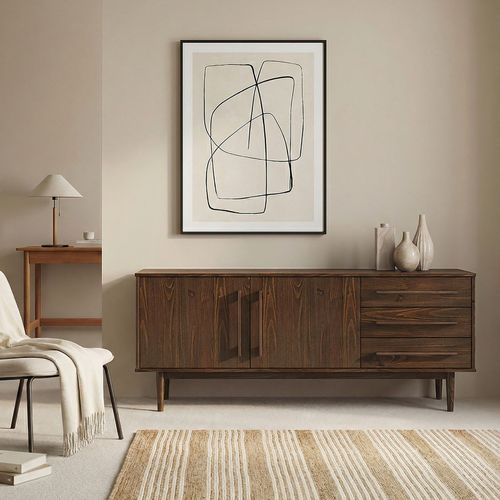 Buffet Tecca L 170 Cm 2 Portes 3 Tiroirs En Bois Massif - Coloris Noyer