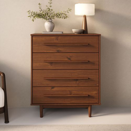 Commode Tecca L 80 Cm 4 Tiroirs En Bois Massif - Coloris Châtaignier