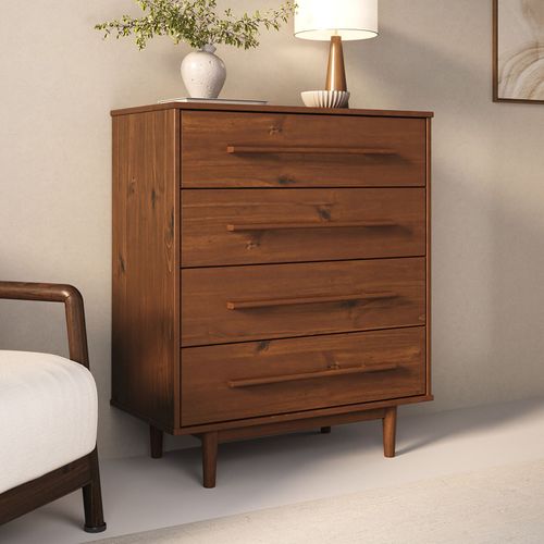 Commode Tecca L 80 Cm 4 Tiroirs En Bois Massif - Coloris Châtaignier