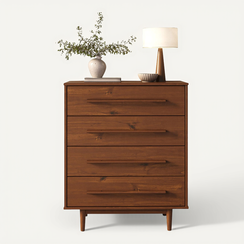 Commode Tecca L 80 Cm 4 Tiroirs En Bois Massif - Coloris Châtaignier