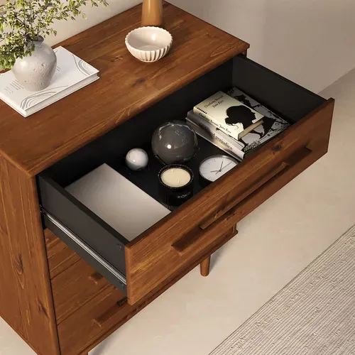 Commode Tecca L 80 Cm 4 Tiroirs En Bois Massif - Coloris Châtaignier