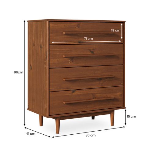 Commode Tecca L 80 Cm 4 Tiroirs En Bois Massif - Coloris Châtaignier