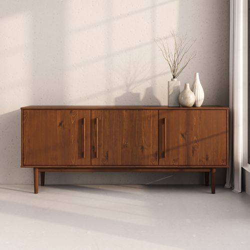 Buffet Tecca L 145 Cm 2 Portes 3 Tiroirs En Bois Massif - Coloris Châtaignier