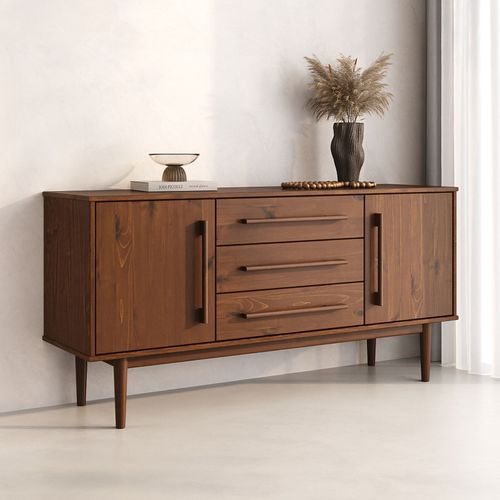 Buffet Tecca L 145 Cm 2 Portes 3 Tiroirs En Bois Massif - Coloris Châtaignier