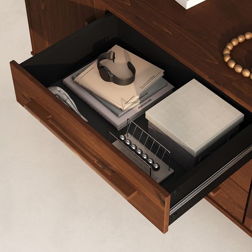 Buffet Tecca L 145 Cm 2 Portes 3 Tiroirs En Bois Massif - Coloris Châtaignier